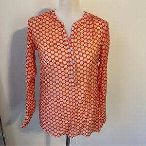 Freda Vibrant Orange and Cream Dot Blouse Tunic Gold Stars Beach Top